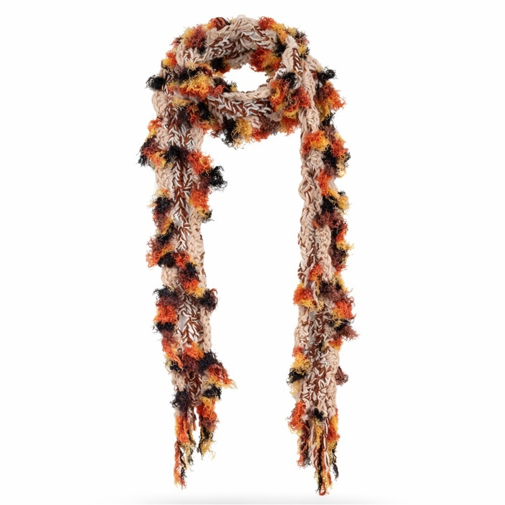 New Boho Crochet Scarf Handmade Textured Artisan Festival Earth Tone OOAK OS